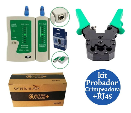 Combo Crimpeadora + 100 Rj45 + Probador Rj45 Utp