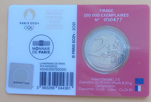 Moeda 2 Euros 2021 - Olimpiadas Paris 2024 Card (Usado)