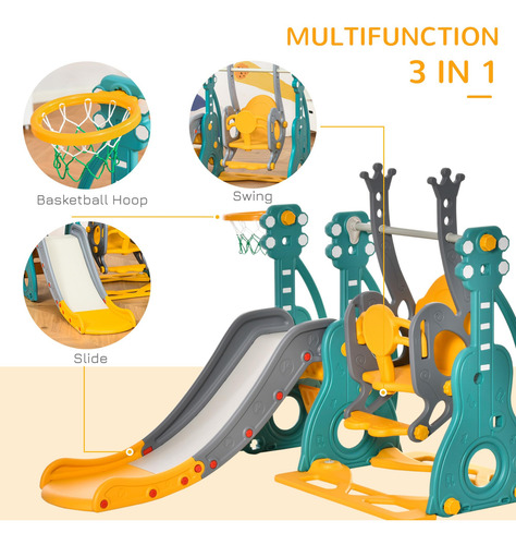 Juego Columpio Tobogán Niños Escalador Seguridad Baloncesto Multicolor