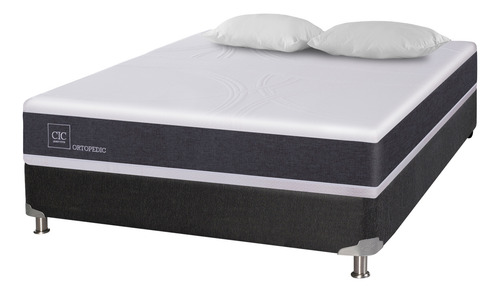 Cama Americana 2 Plazas Ortopedic + Almohadas Gris