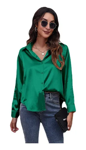 Blusas De Manga Larga De Seda Satinada Para Mujer Casual Cuotas