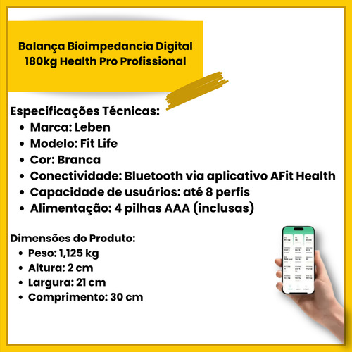 Balança Inteligente Leben Bioimpedância Com App