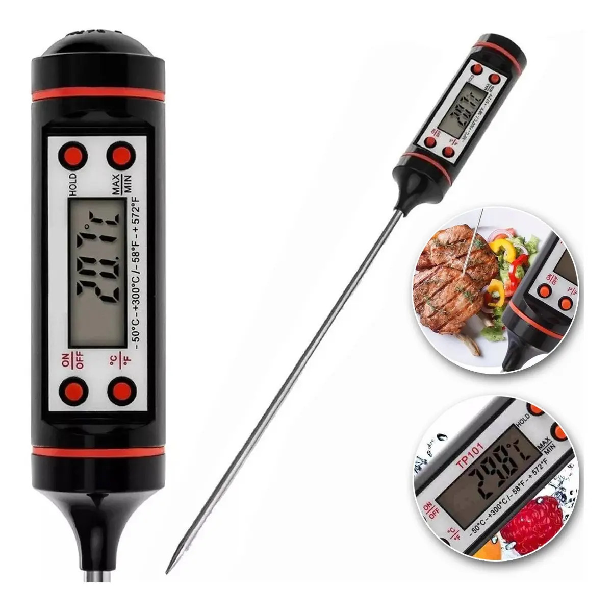Termómetro Digital Cocina Negro Preciso para Hornear Freír Carne Repostería Agua Aceite Comida