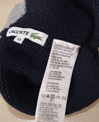 Gorro De Lana Lacoste Azul Unico Rayas (Usado)