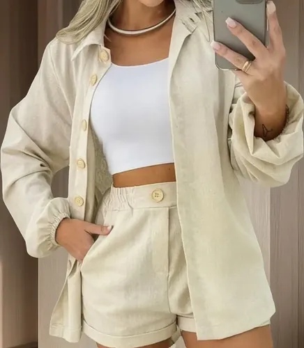 Fátima Conjunto De Linho Camisa E Short Feminino Blog Cor Variadas