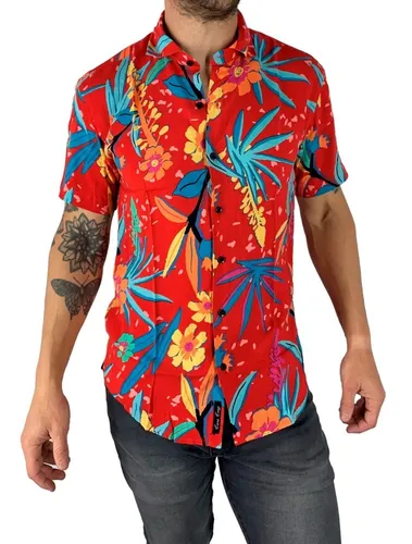 Camisa Cara Cruz Hawaiana Manga Corta Floreada Hombre Env o gratis