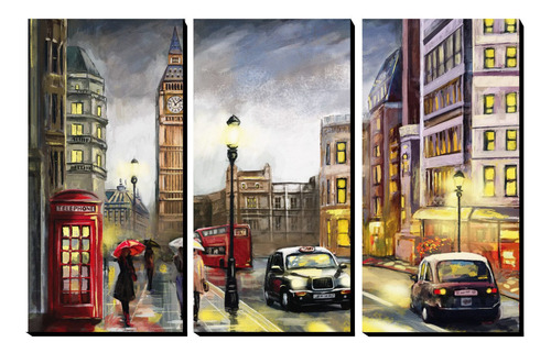 Cuadro Triptico Londres Artistico 120 Cm X 80 Cm