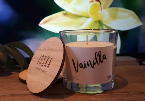 Vaso Vidrio Mediano Tapa De Madera Velas Portavelas X1 Unid.