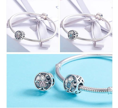 Imagem 3 de 3 de Berloque Para Pulseiras Em Prata Casal (menino E Menina)