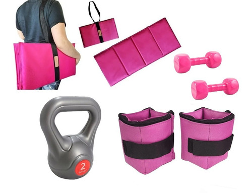 Kit Rosa Colchoneta Mancuernas Rusa Tobillera 2kg Servicegym