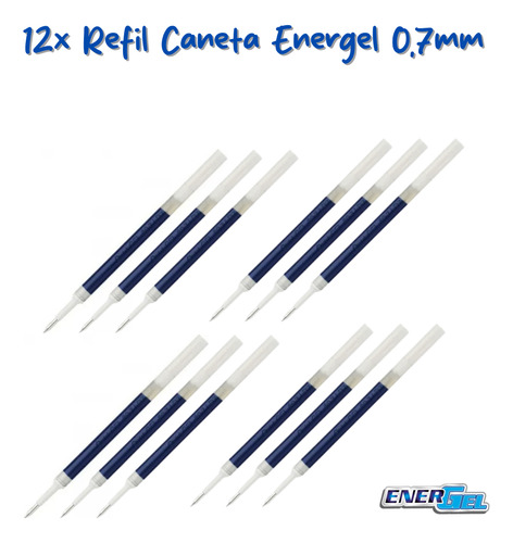 Carga Refil Caneta Pentel Energel Lr7-c 0.7 Azul Kit Com 12