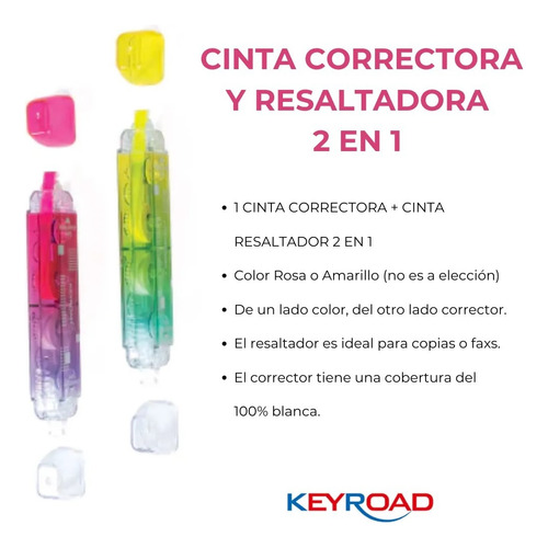 Cinta Correctora Con Resaltador Keyroad 2 En 1 5mx5mm