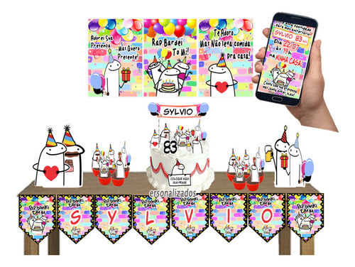 Kit Festa Para Decoração Flork Bento Cake Personalizado