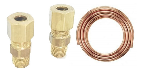 2 Conexões Retas 1/4'' Npt X Tubo 5/16'' + 1 M Tubo Cobre