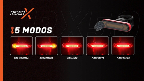 Imagen 4 de 5 de Luz Trasera Bici Recargable Usb Control Bluetooth 5 Modos