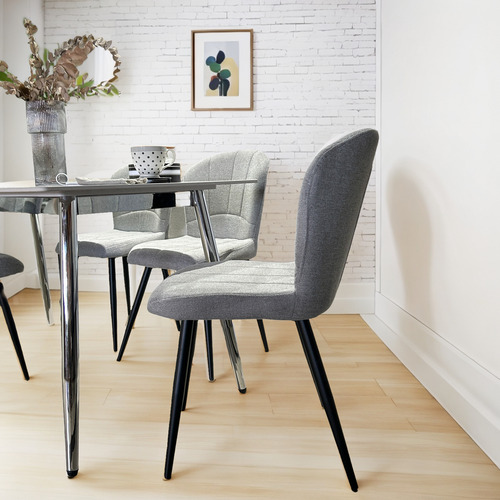 Juego Comedor Bulnes Neolith Cromo 120 + 4 Sillas Panama Gris Chenille