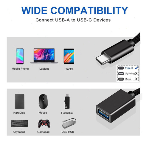 Adaptador Usb 3.0 Tipo C Otg 0,15 Metros Hilo Trenzadferroso