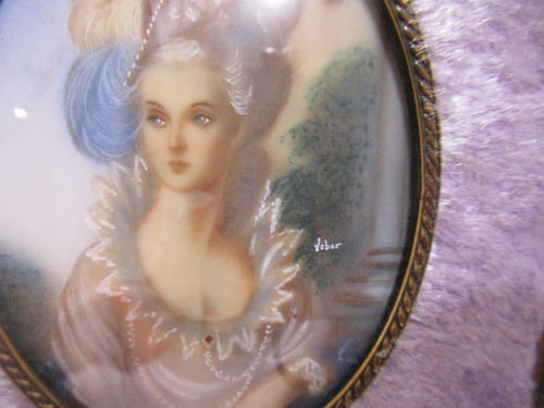 Antiguo Par Cuadros Miniaturas Damas Pintadas A Mano Firmado (Usado)