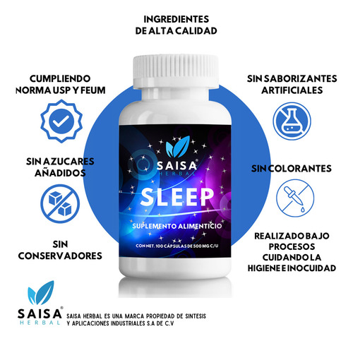 Suplemento Para Dormir 100 Cápsulas | Melatonina, L-Triptofano, Valeriana | Saisa Herbal | Sueño Profundo Natural, Sin Sabor