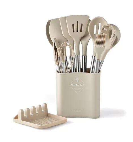 Set 13 Utensilios De Cocina De Acero Inoxidable Y Silicona