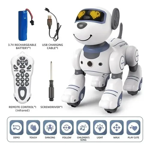 Perro Robot Teledirigido Crazon – Mascota Interactiva Con Sonidos Realistas, Luces, Baila Y Lanza Cohetes De Espuma – Juguete Educativo Para Niños +3 Años
