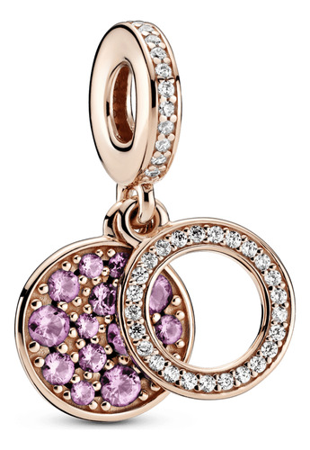 Charm Pandora Colgante Doble Disco Rosa Brillante Oro Rosa