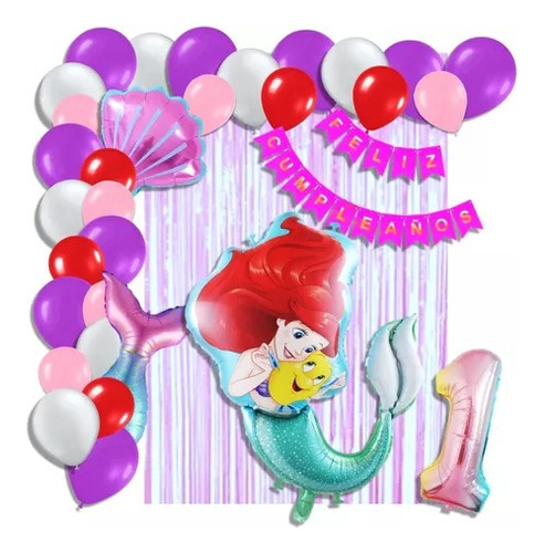 Combo De Globos Sirenita Ariel Cortina Numero Arco