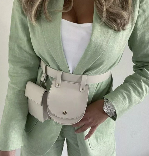 Cinturón De Cuero Zara Con Bolsillos Para Monedero Beige Lisa 90 (Usado)