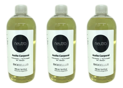 3 Aceites Corporal Para Masajes Neutro Biobellus 500 Ml Fragancia Neutra