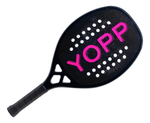 Raquete Beach Tennis Yopp Carbono 3k 28 Furos Preto Com Rosa