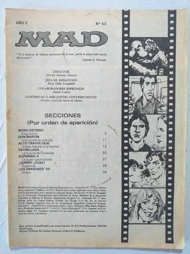 Comic Historieta Mad 52. Especial Sátiras De Cine.