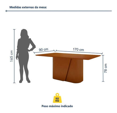 Mesa De Jantar Retangular 78x170x90cmtampo Mdf Wt