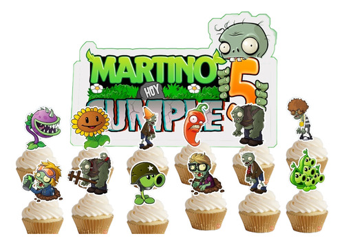 Topper Cupcake Adorno Pinchos Muffin X12 Plantas Vs Zombies