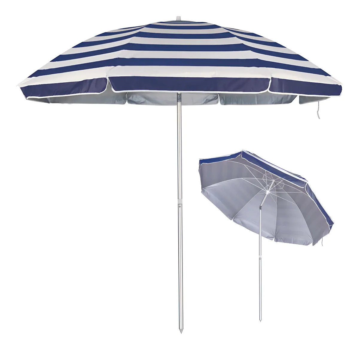 Guarda Sol 260 Cm Alumínio Articulado Grande Praia Piscina Cor Listrado Azul