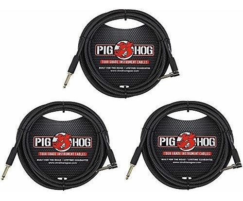 Cable Guitarra 1/4puLG Angulado Negro, 10 Pies (3-pack)