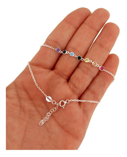 Imagen 2 de 4 de Tobillera Con Cubics De Colores Plata 925