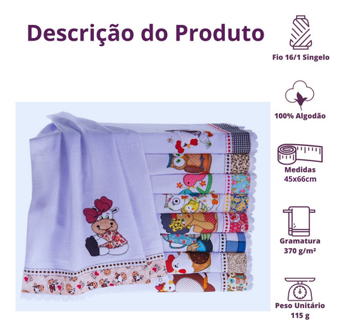 Pano De Prato Bordado Aplicado Grande - Kit 20 Unidades