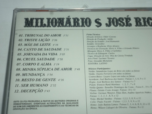 Cd Milionário E José Rico Tribunal Do Amor 1998 Br Lacrado