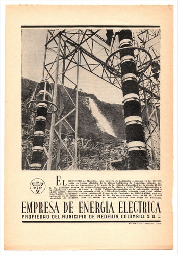 Empresa De Energía Medellín Antiguo Aviso Publicitario 1945