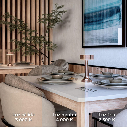 Lámpara De Mesa Led Inalámbrica Recargable 3 Niveles Bronce