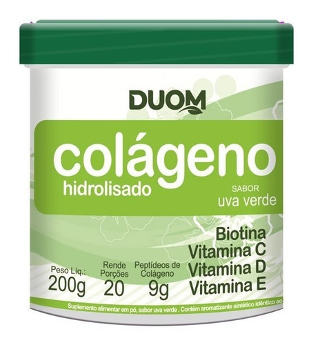 Colágeno Hidrolisado Com Vitaminas 200g Sabor Uva Verde Sabor Uva Verde