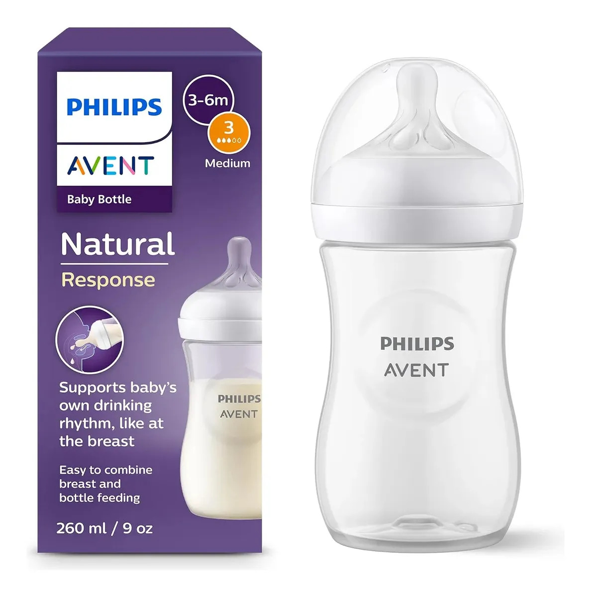 Mamadera Avent Philips Natural Response 330ml 6m+ Flujo 4 Blanca Response