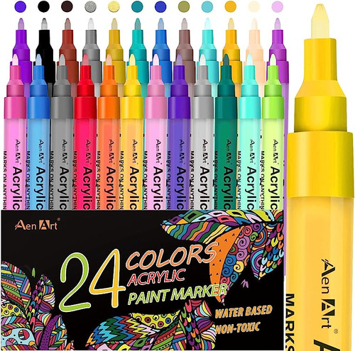 Boligrafos Acrilica 24 Colores Marcadores Para Roca Boligraf