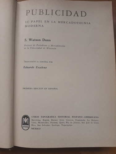 Publicidad. S. Watson Dunn. Uteha. 1967.