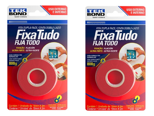 Kit 2 Fita Dupla Face Cola E Fixa Tudo 19mmx2mm Tekbond