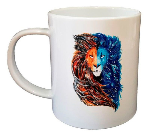 Taza De Plastico Leon Salvaj Color Azul Naranj Cara Melena