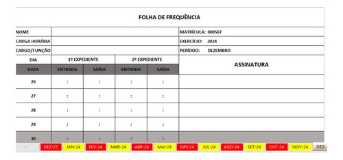 Planilha Para Rh, Controle De Frequência De Funcionários