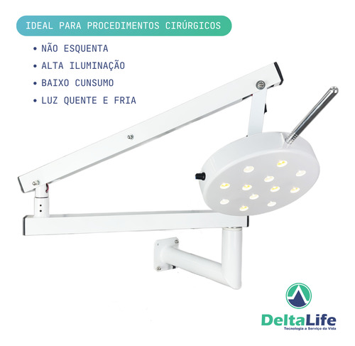 Foco Cirúrgico Bicolor 12 Led Quente Fria Parede C/ Bateria