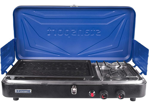 ~? Stansport 206-50 Propane Stove And Grill Combo, Azul Con 