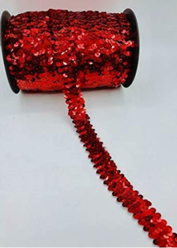 1 Pcs 3 4  Wide 2 Row Red Color Zig Zag Stretch Sequin